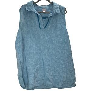 Chicos 4 XXL blue sleeveless popover top collared split neck